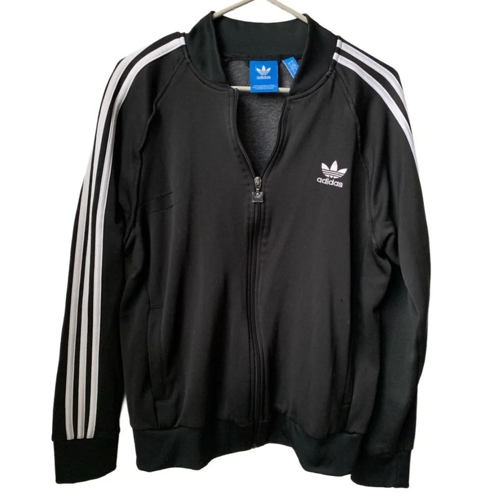 ADIDAS Women’s Black w/ White Stripes Down Shoulders Zipper Front Track Jacket